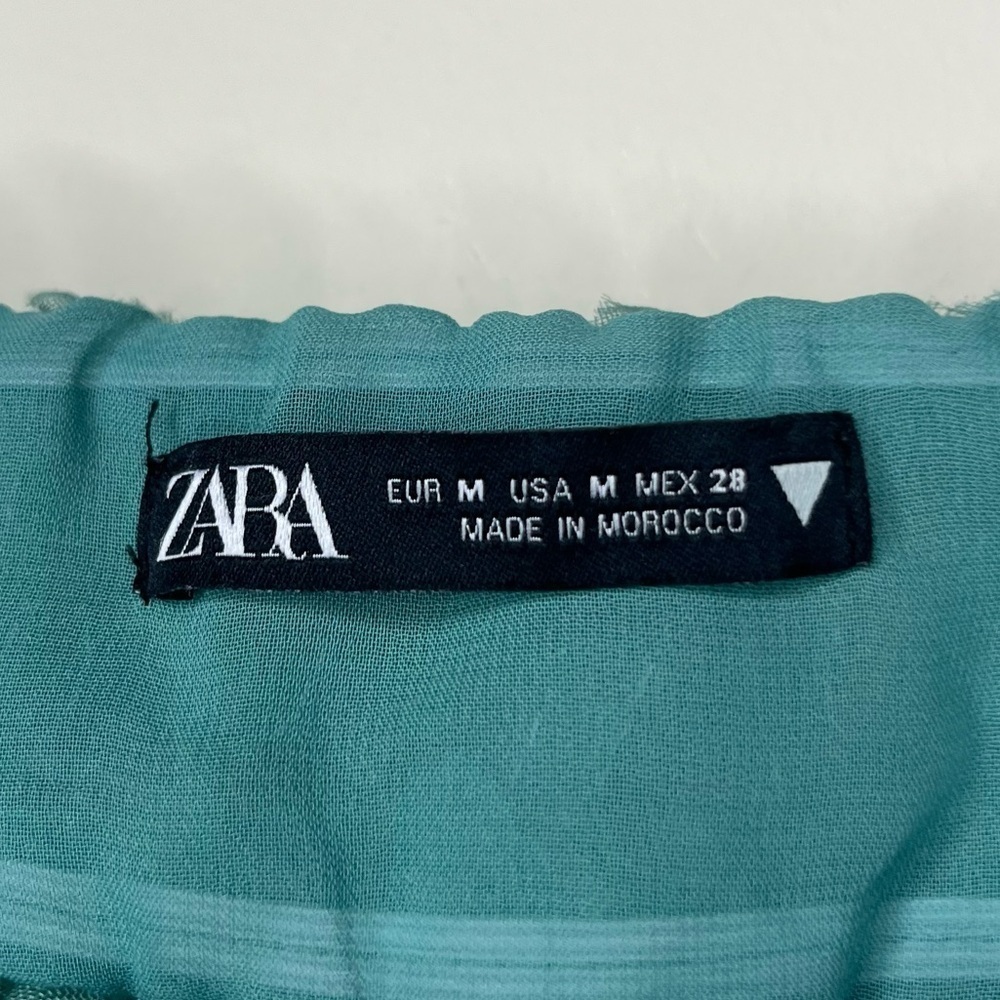 ZARA Textured Weave Sea Foam Green Floral Spaghetti Strap Summer Midi Dress - Picture 5 of 10